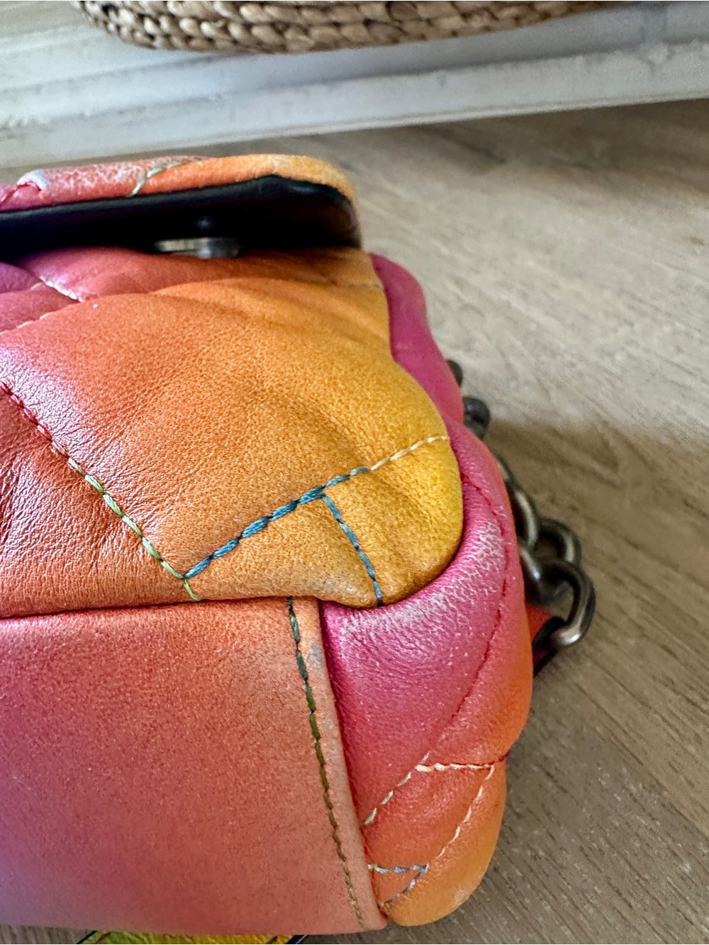 Kurt Geiger Kensington Rainbow Quilted Shoulder Bag Metallic Jeweled Bird Clasp - Picture 14 of 16